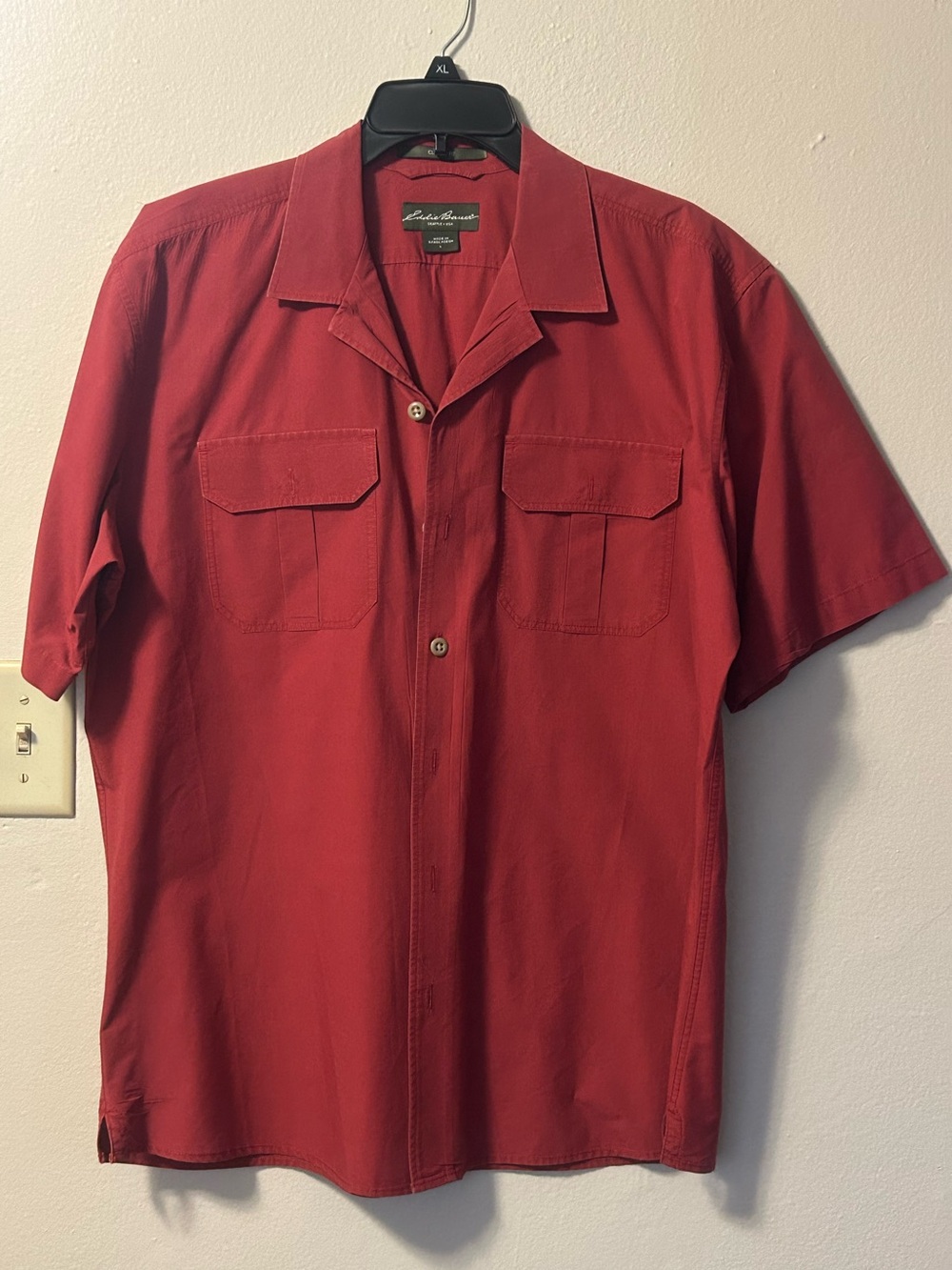 Eddie Bauer Men’s Classic Fit Short Sleeve Camp Shirt - Red, Size L